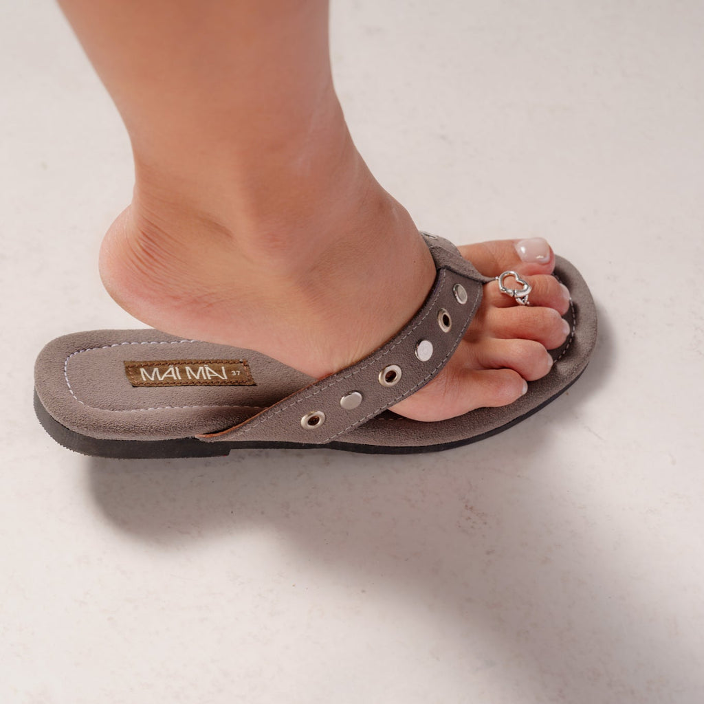 Suede leather thong sandal with studded metal detail – Mai Mai Wear 