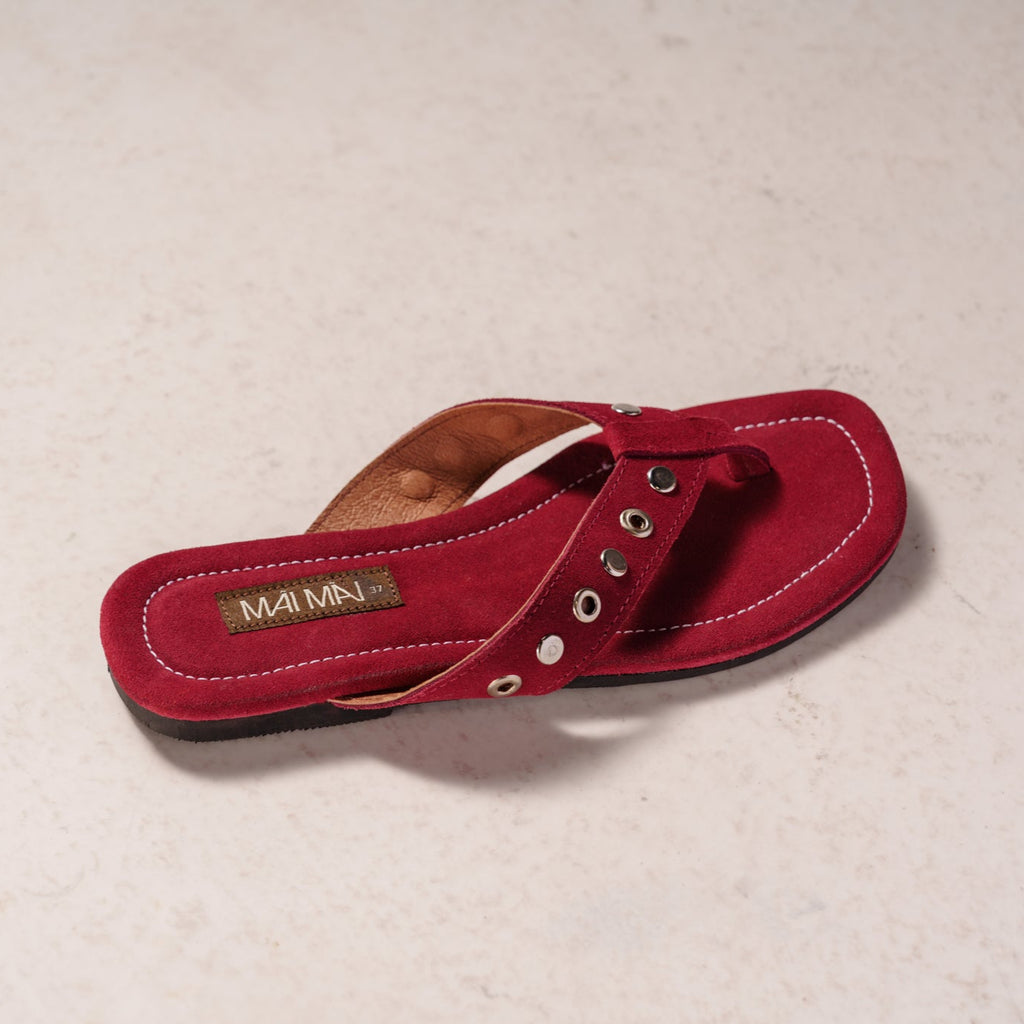 Suede leather thong sandal with studded metal detail – Mai Mai Wear 