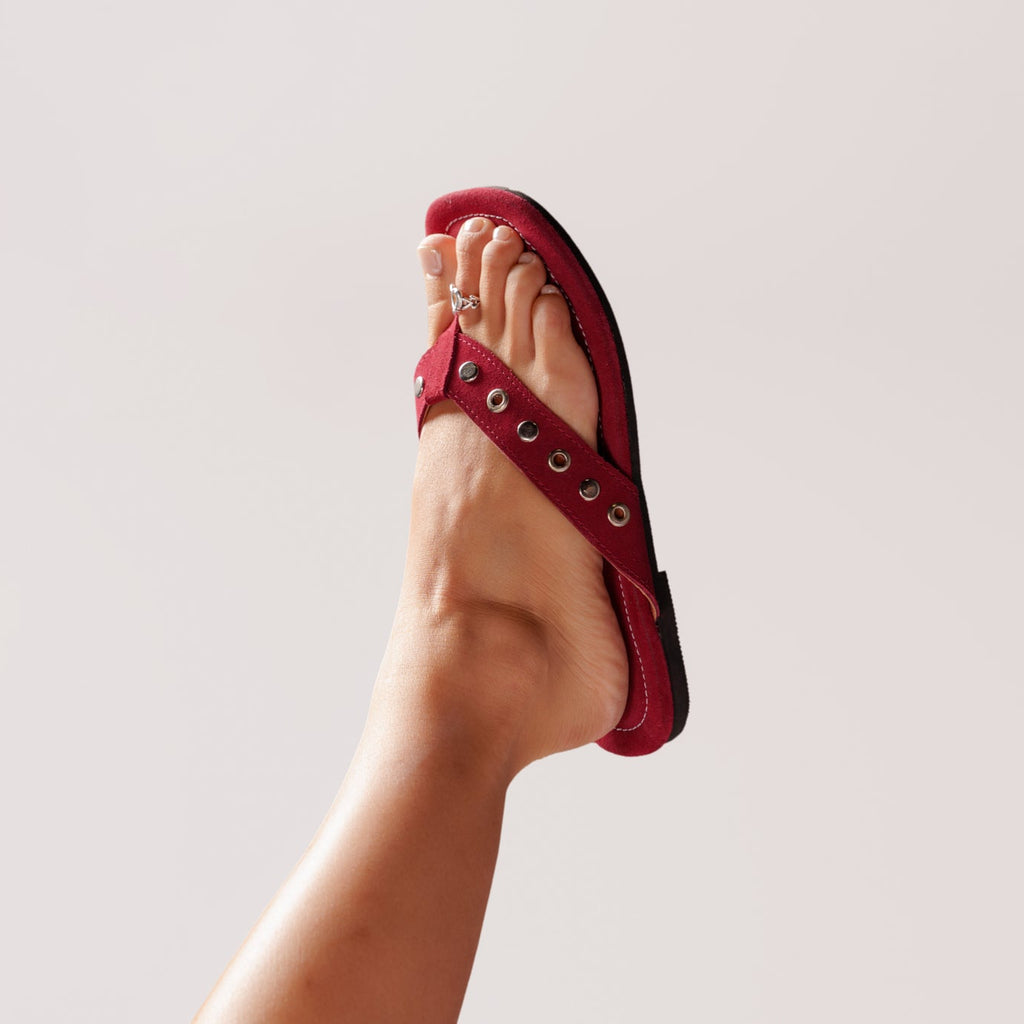 Suede leather thong sandal with studded metal detail – Mai Mai Wear 